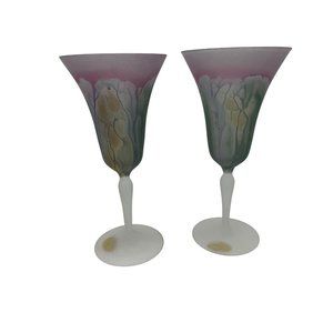 Nouveau Art Glass Hand Painted by RUEVEN Hard to Find Colorful Water Glasses